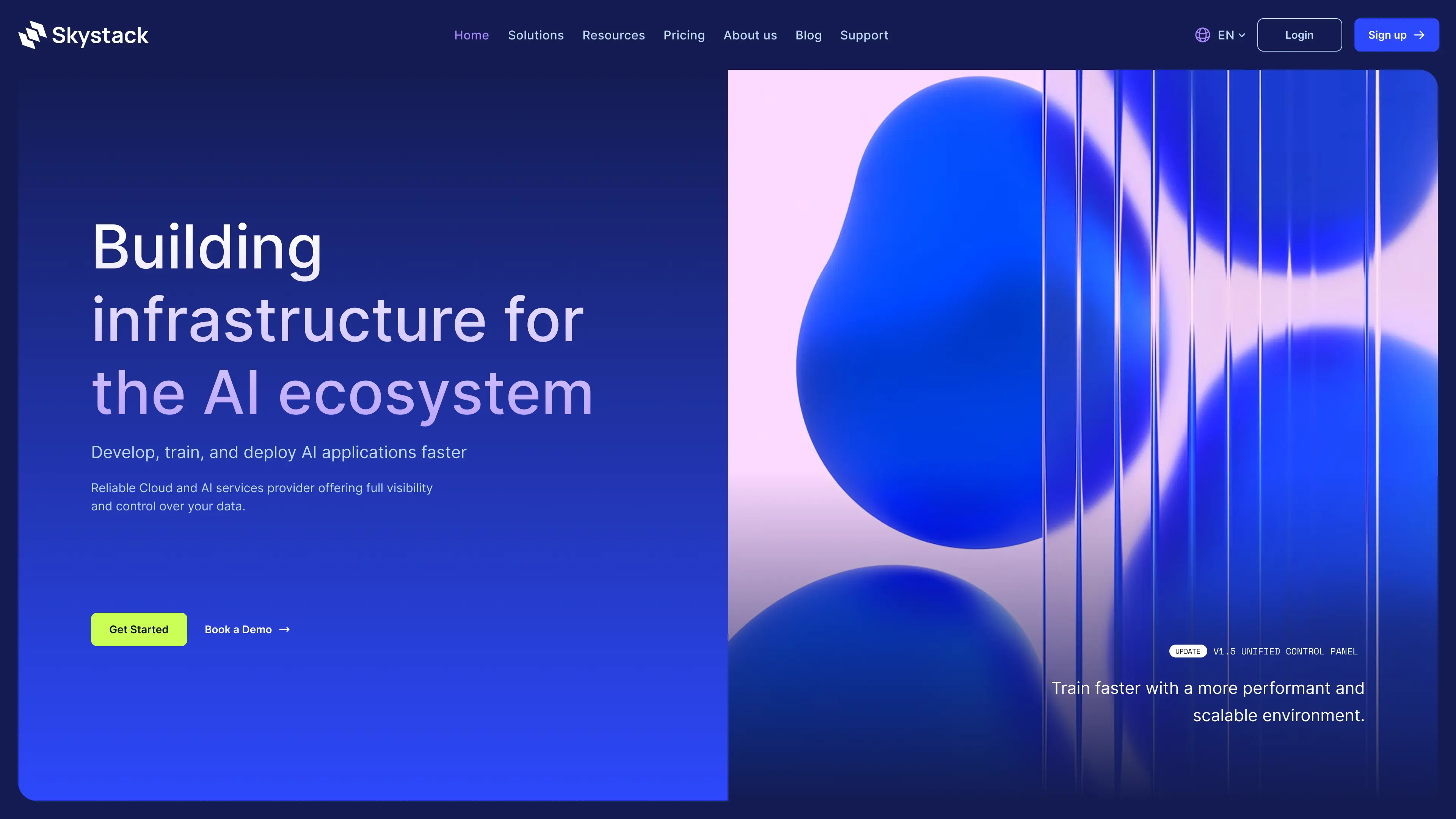 Skystack website hero section design