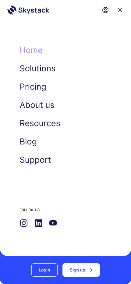 Skystack mobile menu